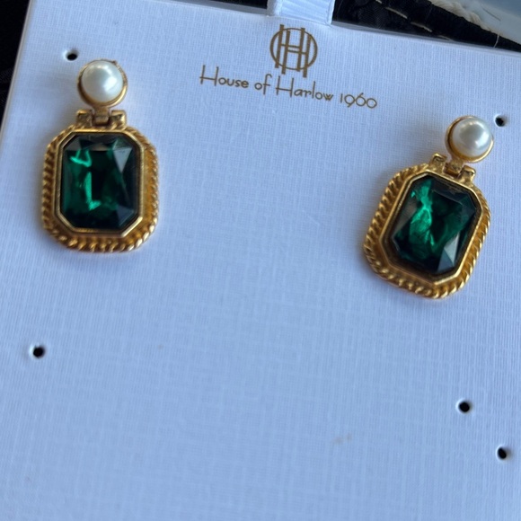 House of Harlow 1960 Gold and Green Earrings - Picture 1 of 1